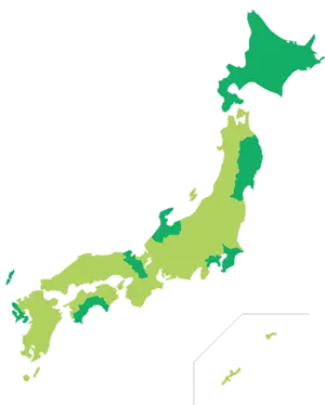 定置網漁業の主な操業海域を示した日本地図