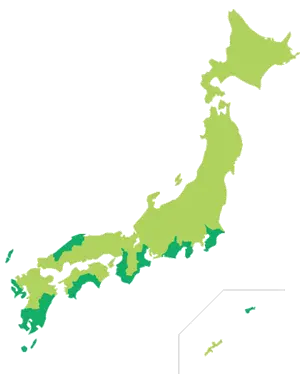 沿岸まき網漁業の主な操業海域を示した日本地図