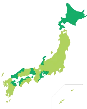 小型底びき網漁業の主な操業海域を示した日本地図