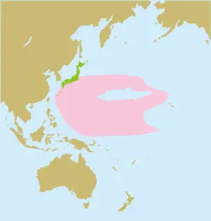 遠洋かつお一本釣り漁業の主な操業海域を示した地図